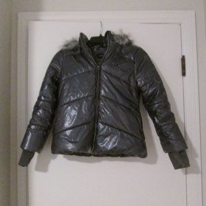 Calvin Klein Jeans Hooded Faux-Fur-Collar Metallic Puffer Jacket Coat sz M 8/10